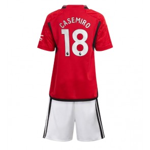 Lacne Dětský Futbalové dres Manchester United Casemiro #18 2023-24 Krátky Rukáv - Domáci (+ trenírky)